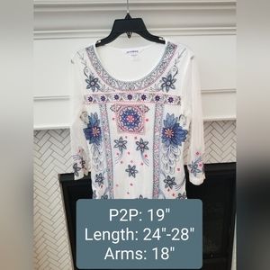 Peter Nygard Long Sleeve Embroidered Blouse, NWOT, Size Small